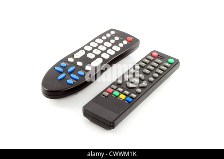 TV-Fernbedienung auf weißem Hintergrund Stockfoto