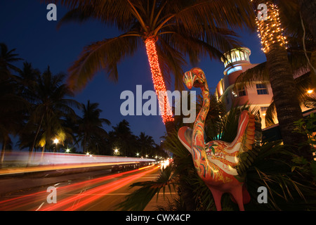 FLAMINGO SKULPTUR OCEAN DRIVE SOUTH BEACH MIAMI BEACH FLORIDA USA Stockfoto