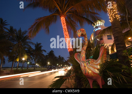 FLAMINGO SKULPTUR OCEAN DRIVE SOUTH BEACH MIAMI BEACH FLORIDA USA Stockfoto