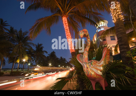 FLAMINGO SKULPTUR OCEAN DRIVE SOUTH BEACH MIAMI BEACH FLORIDA USA Stockfoto