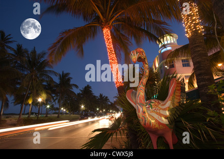 FLAMINGO SKULPTUR OCEAN DRIVE SOUTH BEACH MIAMI BEACH FLORIDA USA Stockfoto