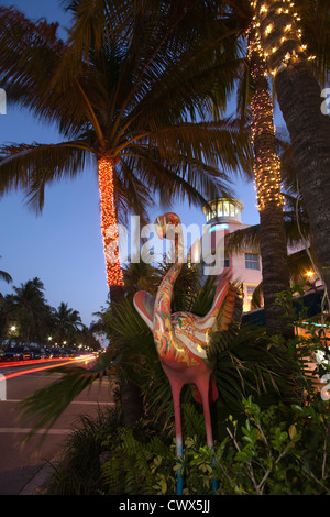 FLAMINGO SKULPTUR OCEAN DRIVE SOUTH BEACH MIAMI BEACH FLORIDA USA Stockfoto