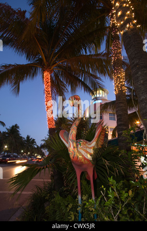 FLAMINGO SKULPTUR OCEAN DRIVE SOUTH BEACH MIAMI BEACH FLORIDA USA Stockfoto