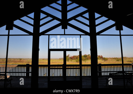 Blick durch das Fenster der 5 Flüsse Delta Resource Center Stockfoto