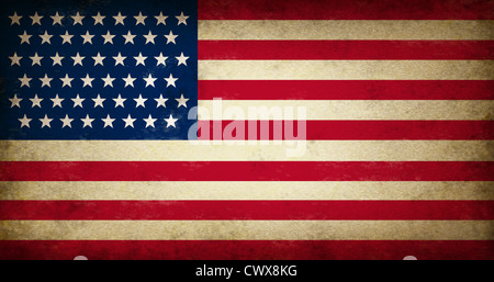 Grunge-USA-Flagge als ein altes Vintage American Symbol des Patriotismus und Kultur auf antiken strukturierte Vereinigte Staaten Regierung und Wahlen Ikone geschaffen, um die Verfassung und die Bill Of Rights Gesetze zu unterstützen. Stockfoto