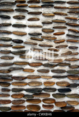 River Rock Steinmauer Textur Hintergrund Stockfoto