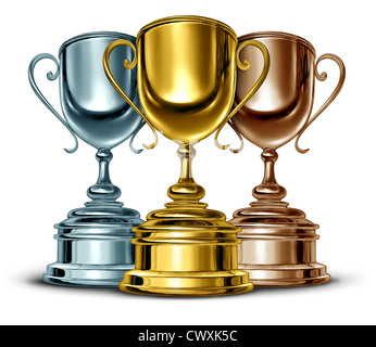 Gold Silber und Bronze Trophäen und Trand Trophy Auszeichnung als die besten drei Gewinner des Sport oder Wettkampf als Symbol. Stockfoto