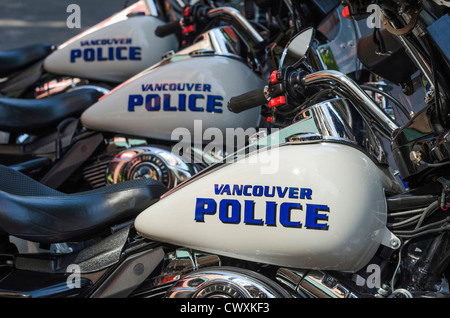 Vancouver Polizei-Motorräder - Harley Davidsons. Stockfoto