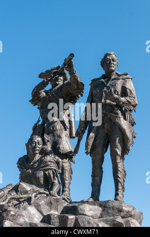 "Montana"-Denkmal von Bildhauer Bob Scriver in die Waterfront Park auf dem Missouri River in Fort Benton, Montana. Stockfoto