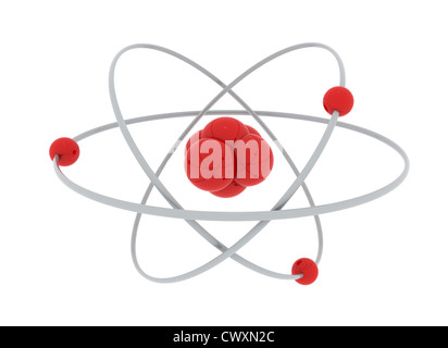 Atom 3D-Modell isoliert auf weiss Stockfoto