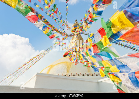 Bunte Heiligen Fahnen auf Boudhanath Tempel Stupa Kathmandu-Nepal Stockfoto