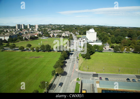 Blick aus dem obersten Stockwerk des neuen Bibliotheksgebäudes Universität Aberdeen. Stockfoto