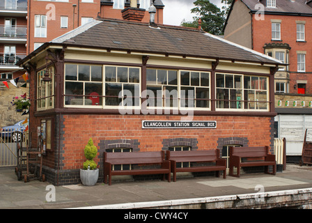 Stellwerk Erhaltung Dampfeisenbahn in Llangollen, Wales Stockfoto