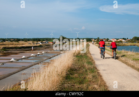 Radfahren durch die Salinen von Île-d ' Olonne, Pays Les Sables-d ' Olonne, Vendée, De La Loire, Frankreich. Stockfoto