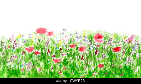 Sommer Blumen Aquarell gezogene Grenze, nahtlose Muster Stockfoto