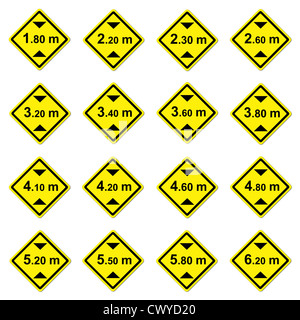 16 Höhe Beschränkung Verkehrszeichen auf weiß Stockfoto