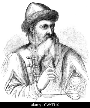 Johannes Gensfleisch Zur beladenes Zum Gutenberg, ca. 1400-1468, Erfinder des Buchdrucks mit beweglichen Metall-Typ und Druckmaschine Stockfoto