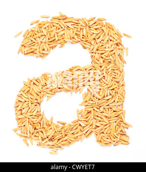 a, Alphabet, Schreiben von Paddy-Reis auf weiß Stockfoto