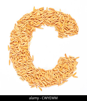 C, Alphabet, Schreiben von Paddy-Reis auf weiß Stockfoto