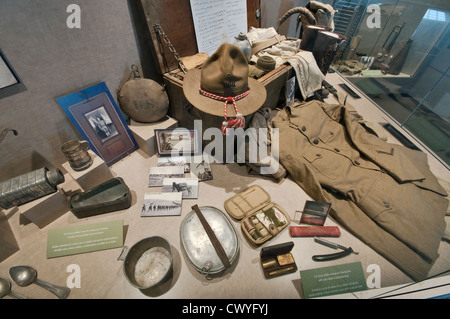 Artefakte bei Ausstellungshalle zum Gedenken an General Pershing "strafenden Ausstellung" im Pancho Villa State Park in Columbus, New Mexico Stockfoto