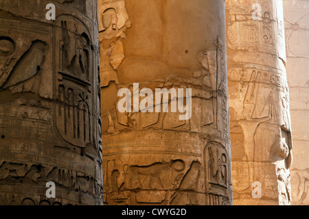 Hieroglyphen und Relief im Tempel von Karnak, Ägypten Stockfoto