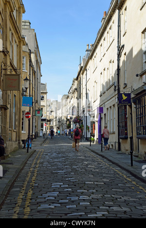 Kopfsteinpflaster, Queen Street, Bath, Somerset, England, Vereinigtes Königreich Stockfoto