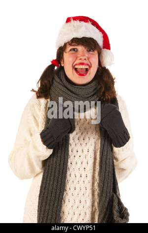 Mädchen mit Hut von Santa Claus Stockfoto