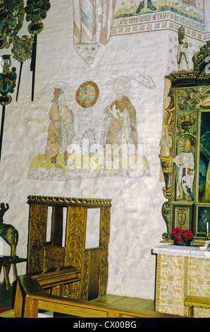Das Innere der St. Clemens Kirche, 15. Jahrhundert in Sauvo, Finnland Stockfoto