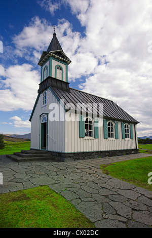 Þingvellir (Thingvellir) Kirche (Thingvallakirkja) in Þingvellir Nationalpark Stockfoto