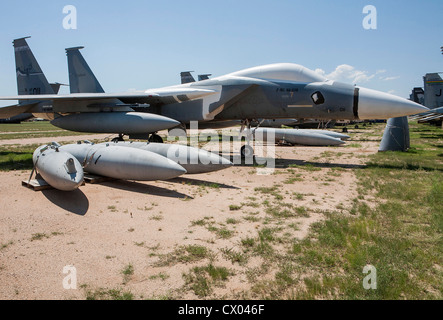 F-15 Eagle Flugzeuge in der Lagerung bei der 309. Aerospace Maintenance and Regeneration Group in Davis-Monthan Air Force Base. Stockfoto