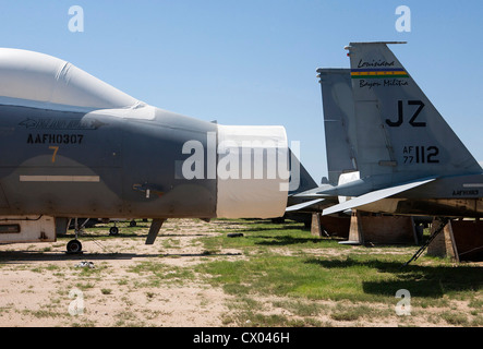 F-15 Eagle Flugzeuge in der Lagerung bei der 309. Aerospace Maintenance and Regeneration Group in Davis-Monthan Air Force Base. Stockfoto