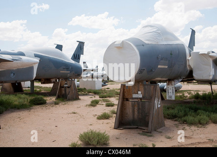 F-15 Eagle Flugzeuge in der Lagerung bei der 309. Aerospace Maintenance and Regeneration Group in Davis-Monthan Air Force Base. Stockfoto