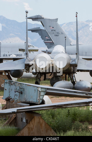 F-15 Eagle Flugzeuge in der Lagerung bei der 309. Aerospace Maintenance and Regeneration Group in Davis-Monthan Air Force Base. Stockfoto