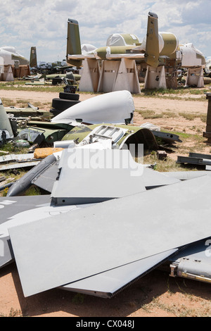 A-10 Thunderbolt-Flugzeuge in der Lagerung bei der 309. Aerospace Maintenance and Regeneration Group in Davis-Monthan Air Force Base. Stockfoto