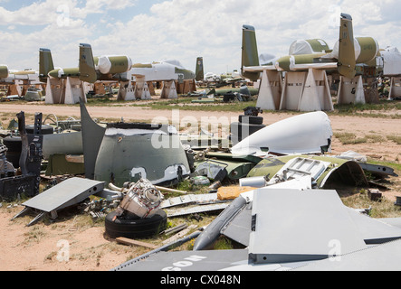 A-10 Thunderbolt-Flugzeuge in der Lagerung bei der 309. Aerospace Maintenance and Regeneration Group in Davis-Monthan Air Force Base. Stockfoto