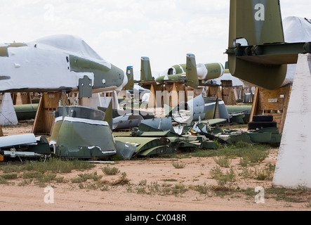 A-10 Thunderbolt-Flugzeuge in der Lagerung bei der 309. Aerospace Maintenance and Regeneration Group in Davis-Monthan Air Force Base. Stockfoto