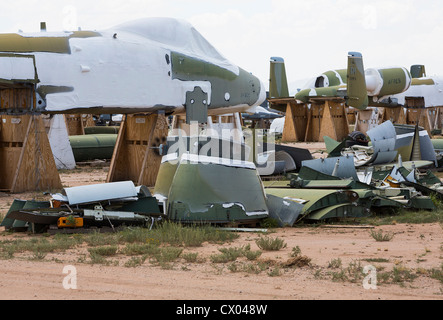 A-10 Thunderbolt-Flugzeuge in der Lagerung bei der 309. Aerospace Maintenance and Regeneration Group in Davis-Monthan Air Force Base. Stockfoto