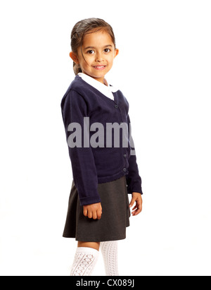 Eine junge asiatische Schulmädchen in Uniform, UK Stockfoto