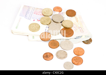 Britische Pfund-Münzen und Banknoten Stockfoto