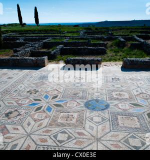 Mosaik, archäologische Seite von Clunia Sulpicia, Burgos, Castilla y Leon, Spanien, Europa. Stockfoto