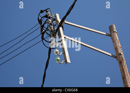 Alte elektrische Leitungen, Arenys de Mar, Comarca Maresme, Katalonien, Spanien, Europa Stockfoto