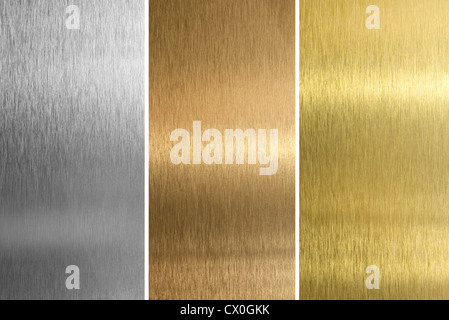 Aluminium, Bronze und Messing genäht Texturen Stockfoto