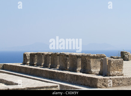 Alte Ruinen & Ansichten von der Antike Kamiros auf der Insel Rhodos, Ägäis, Mittelmeer. Stockfoto