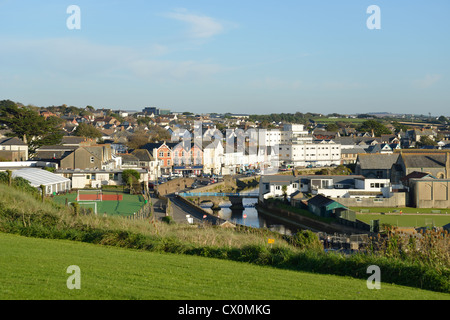 Blick auf Stadt, Bude, Cornwall, England, Vereinigtes Königreich Stockfoto