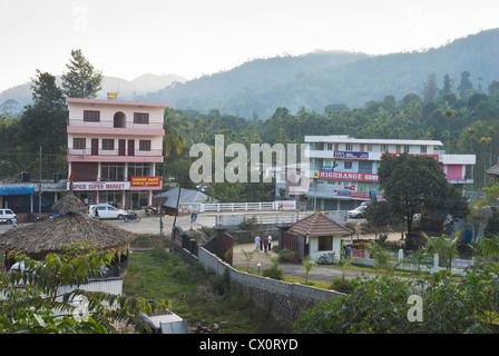 Elk201-3673 Indien, Kerala, Periyar, Kumily Stadt Stockfoto