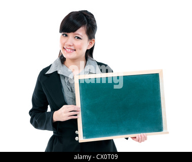 Süße junge Geschäftsfrau Holding Tafel Stockfoto