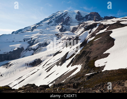 Die Südseite des Mount Rainier mit der Nisqually Gletscher, Washington, USA. Stockfoto