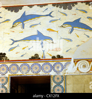 Wandmalereien im Inneren der Palast von Knossos Stockfoto