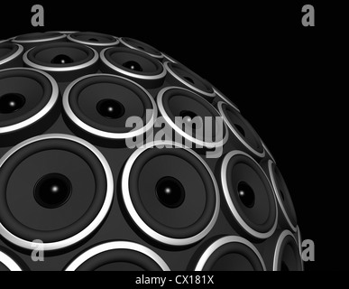 drei dimensionale Lautsprecher Kugel isoliert auf schwarz Stockfoto