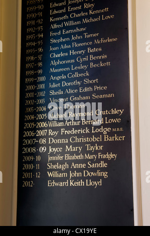 Liste der Bürgermeister in den Ratssaal, Rathaus, London, UK Stockfoto